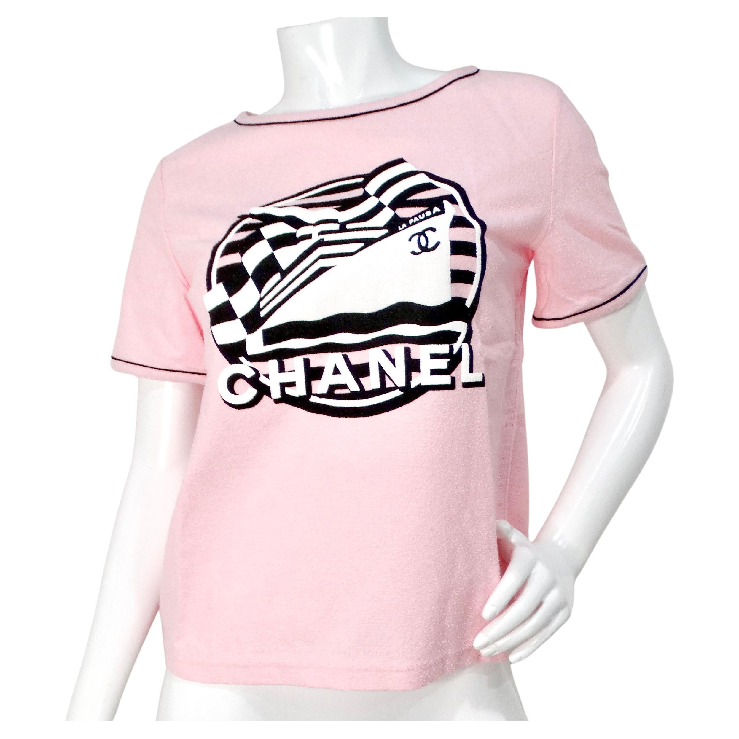 Chanel 2019 La Pausa Cruise Print Pink Terrycloth T-Shirt For Sale