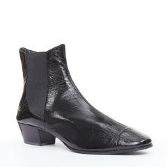 CHANEL 2019 Lami Fantasy black crinkled calfskin gold CC chelsea boots EU39.5