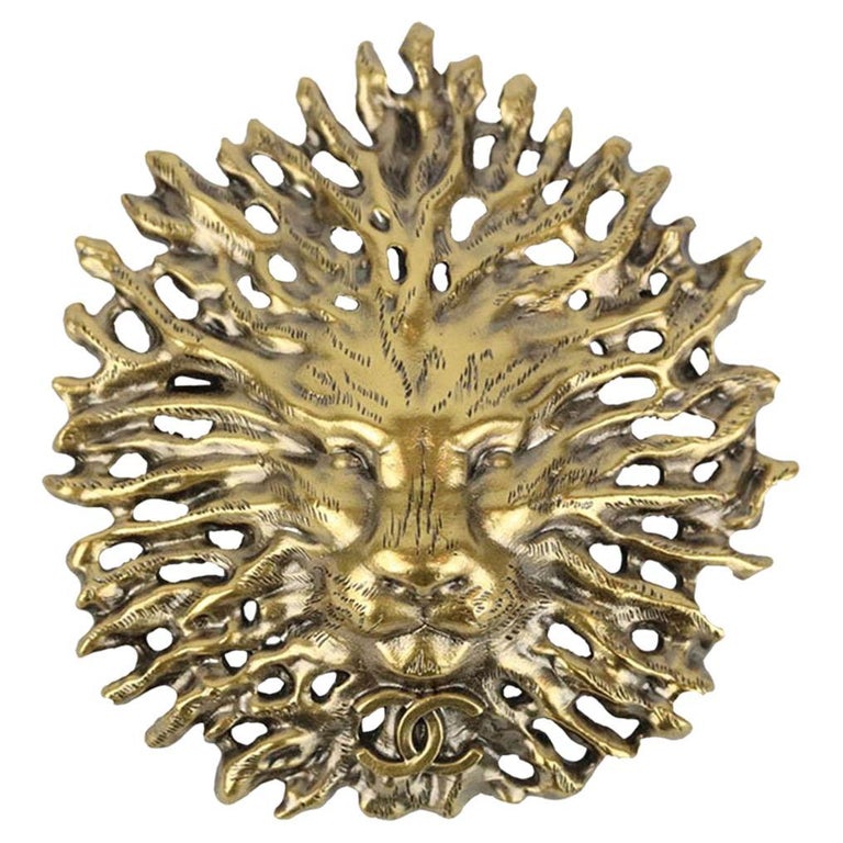 Chanel 2019 Lion Head Gold Tone Brooch at 1stDibs