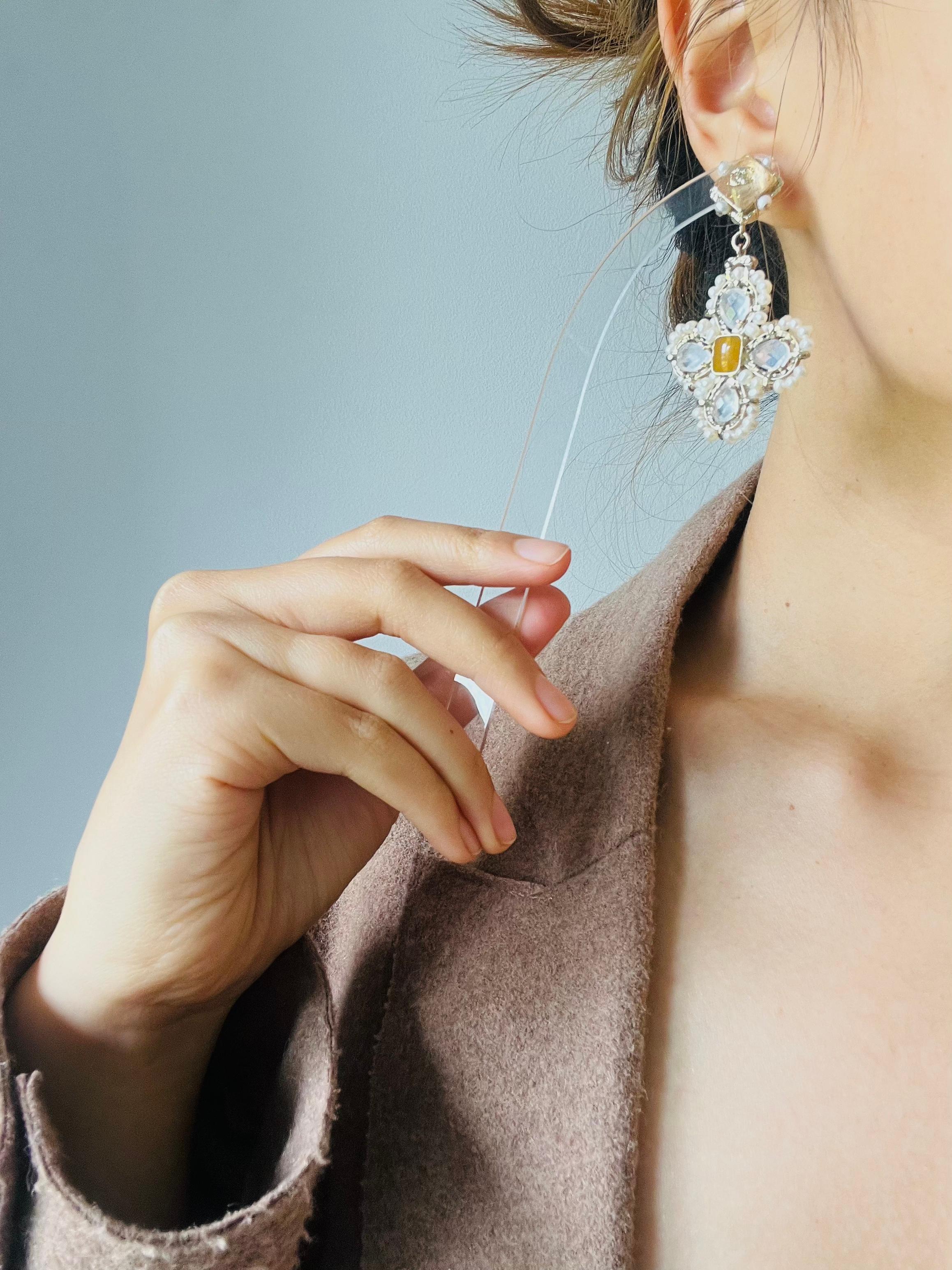 Chanel 2019 Logo CC Coco Moonstone Water Drop Flower Peals Jelly Belly Earrings im Angebot 1