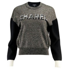 Chanel 2019 Metallic Logo Intarsia Cashmere Blend Sweater FR 40 UK 12