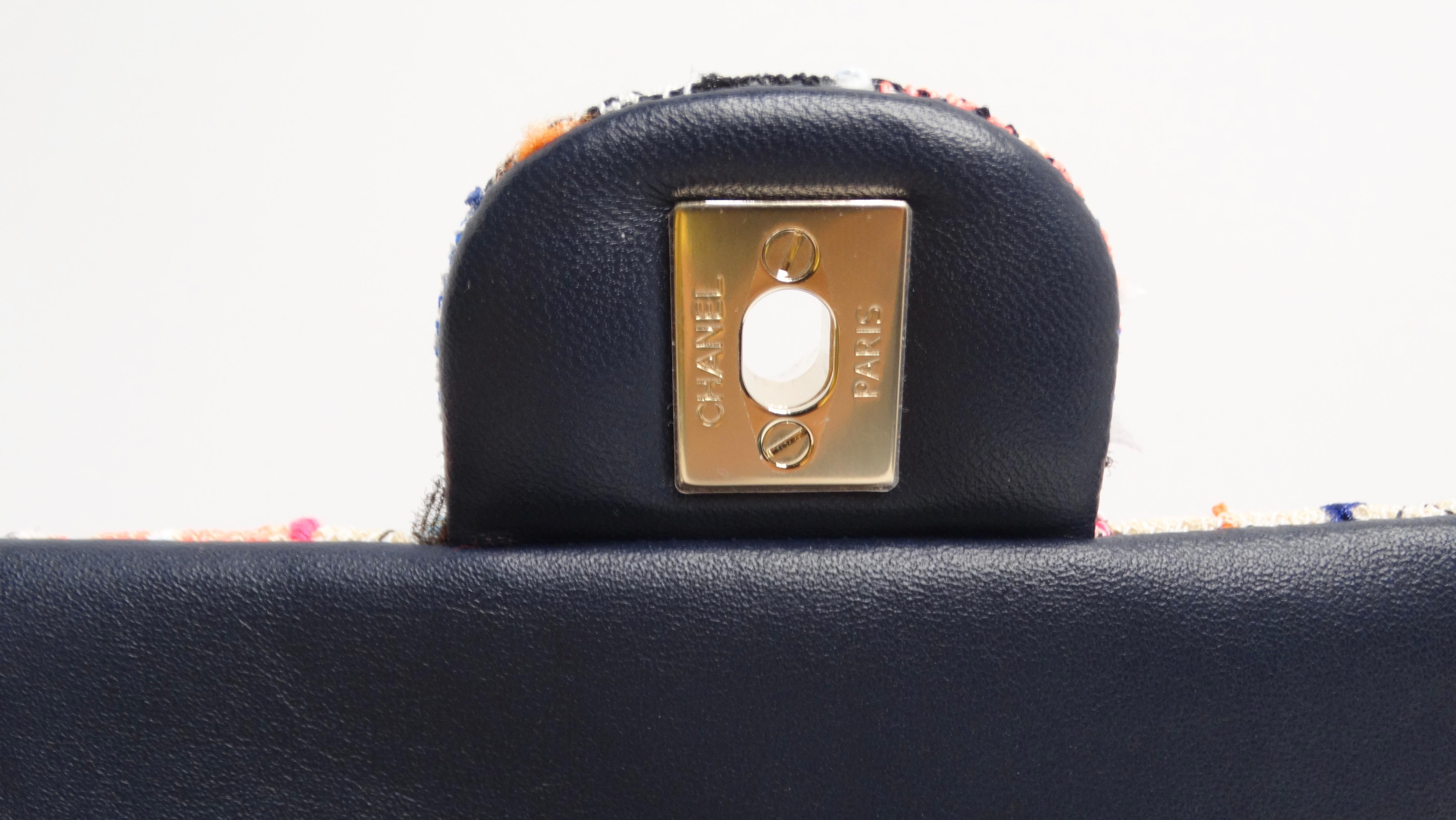 Chanel 2019 Mini Rectangular Tweed Blue Orange Pink Flap Bag For Sale 6
