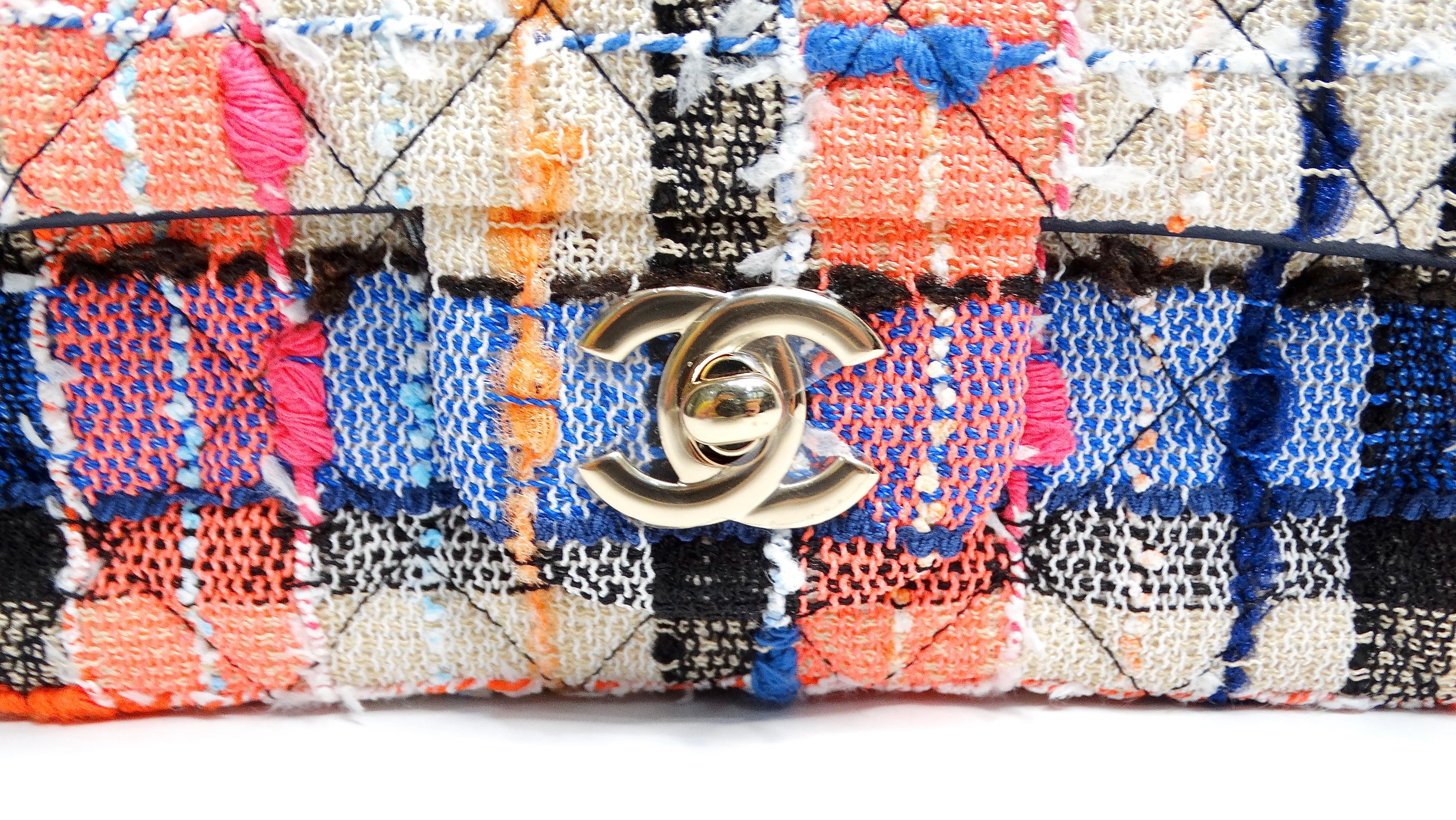 Brown Chanel 2019 Mini Rectangular Tweed Blue Orange Pink Flap Bag For Sale