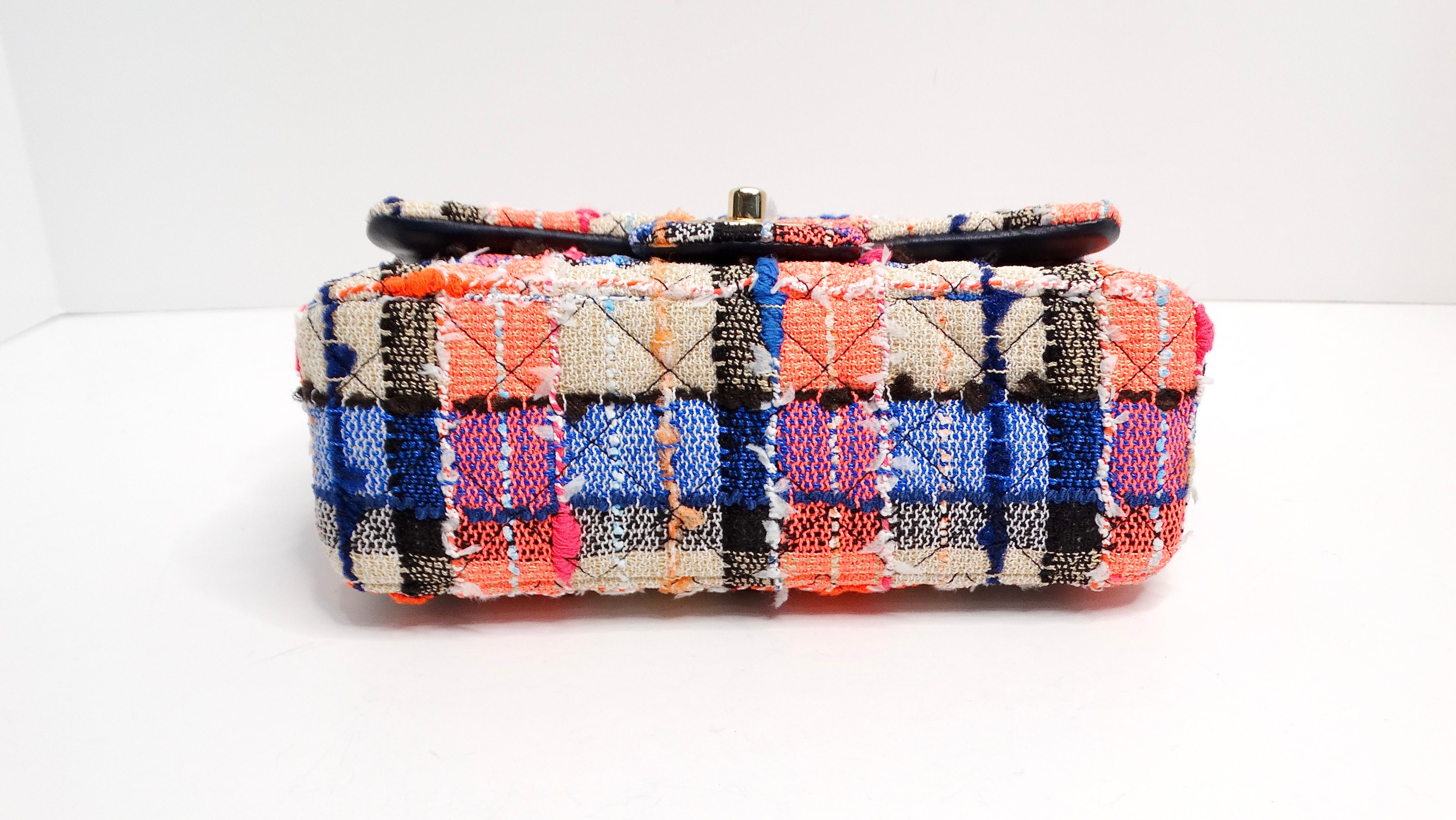Women's Chanel 2019 Mini Rectangular Tweed Blue Orange Pink Flap Bag For Sale