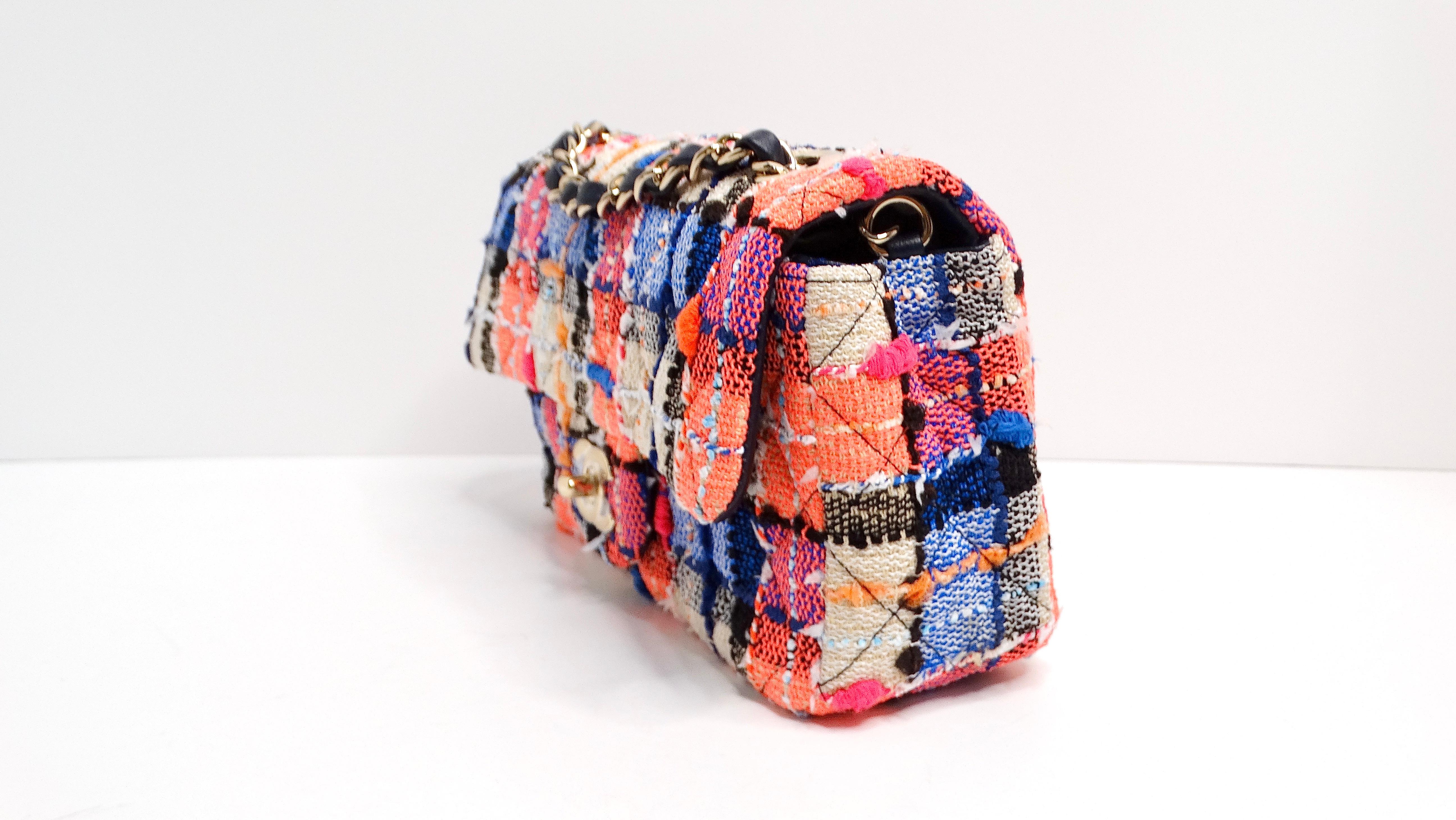 Chanel 2019 Mini Rectangular Tweed Blue Orange Pink Flap Bag For Sale 1