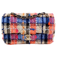 Chanel 2019 Mini Rectangular Tweed Blue Orange Pink Flap Bag