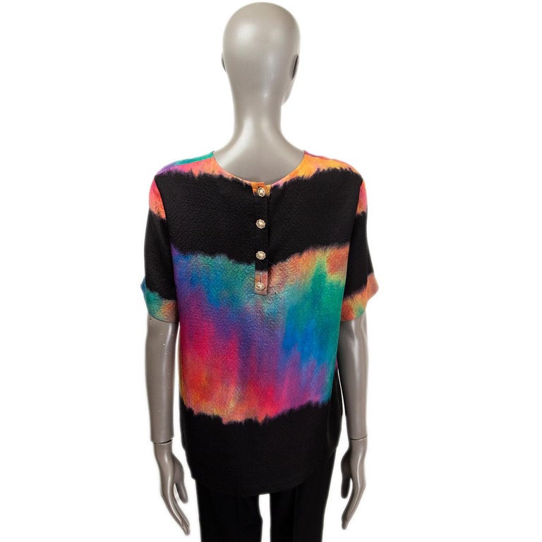 CHANEL 2019 multicolor silk TIE-DYE Short Sleeve Blouse Shirt 44 XL For  Sale at 1stDibs