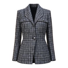 CHANEL 2019 New CC Pearl Buttons Black Tweed Jacket 42 FR