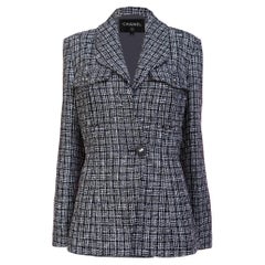 CHANEL 2019 New CC Pearl Buttons Black Tweed Jacket 42 FR