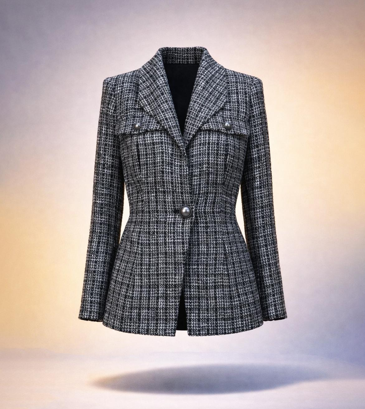 CHANEL 2019 New CC Pearl Buttons Black Tweed Jacket 42 FR