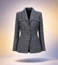 CHANEL 2019 New CC Pearl Buttons Black Tweed Jacket 42 FR