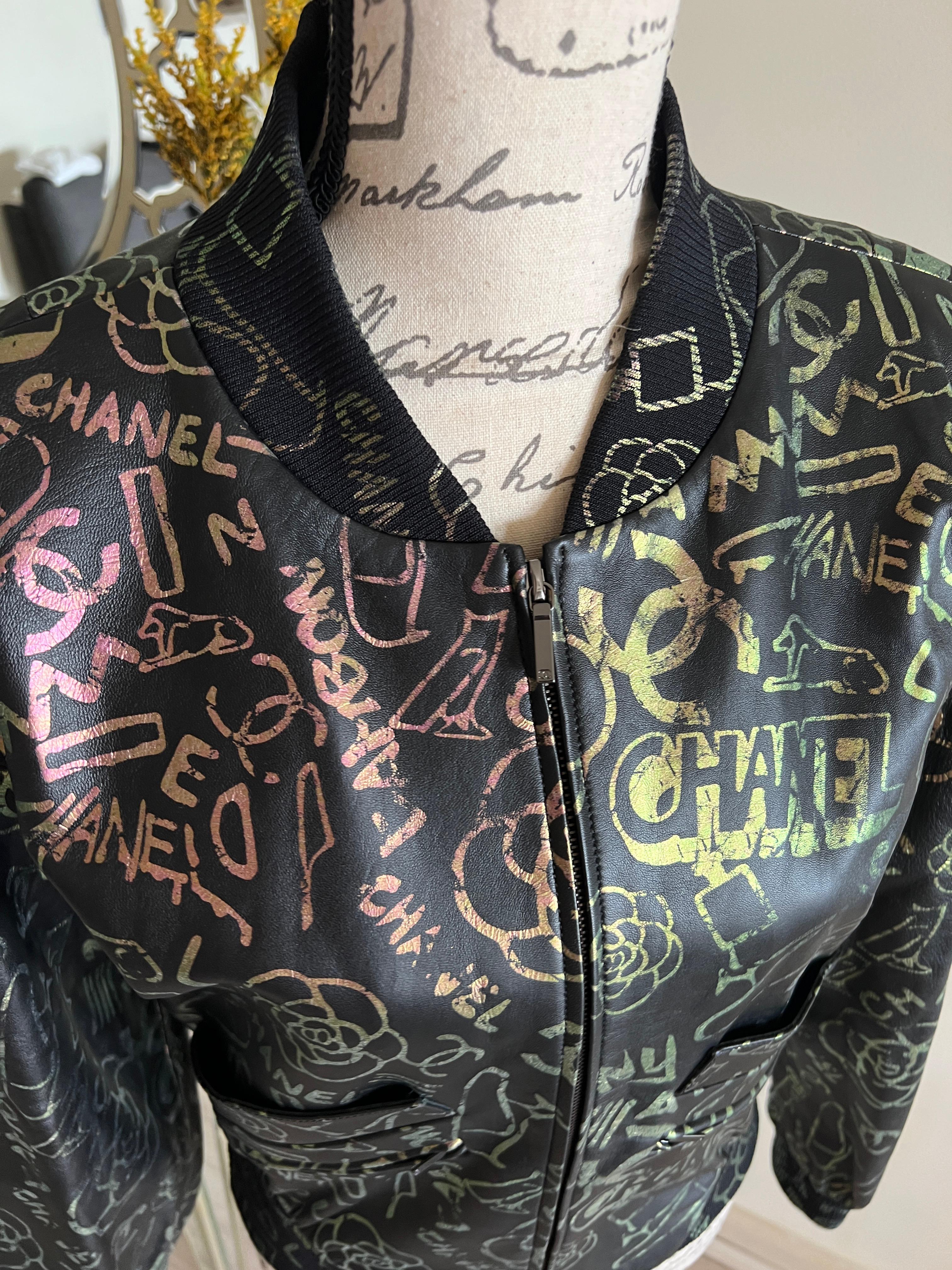 Chanel 2019 New Graffiti Logo Khameleon Leather Jacket 5