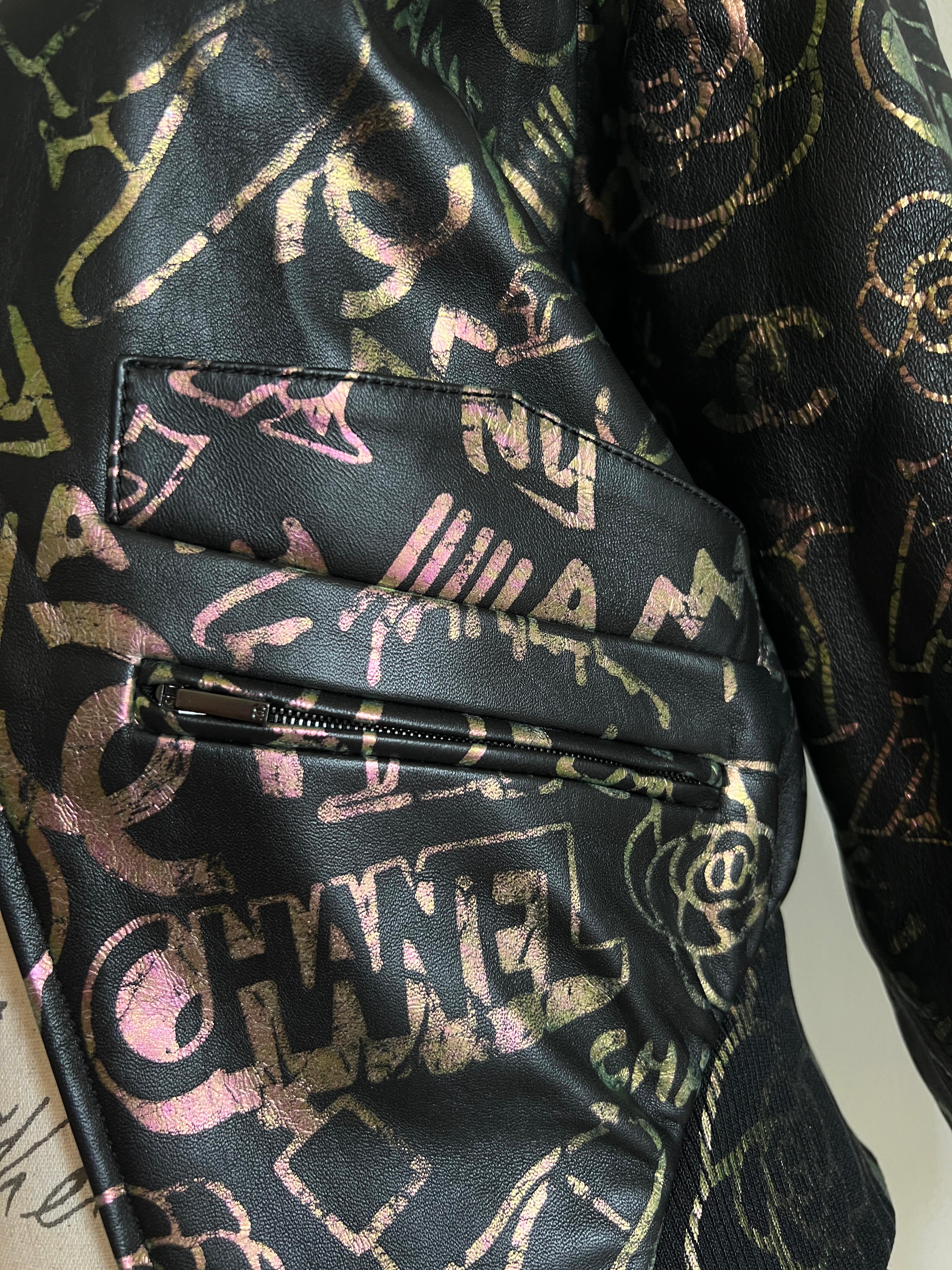 Chanel 2019 New Graffiti Logo Khameleon Leather Jacket 7