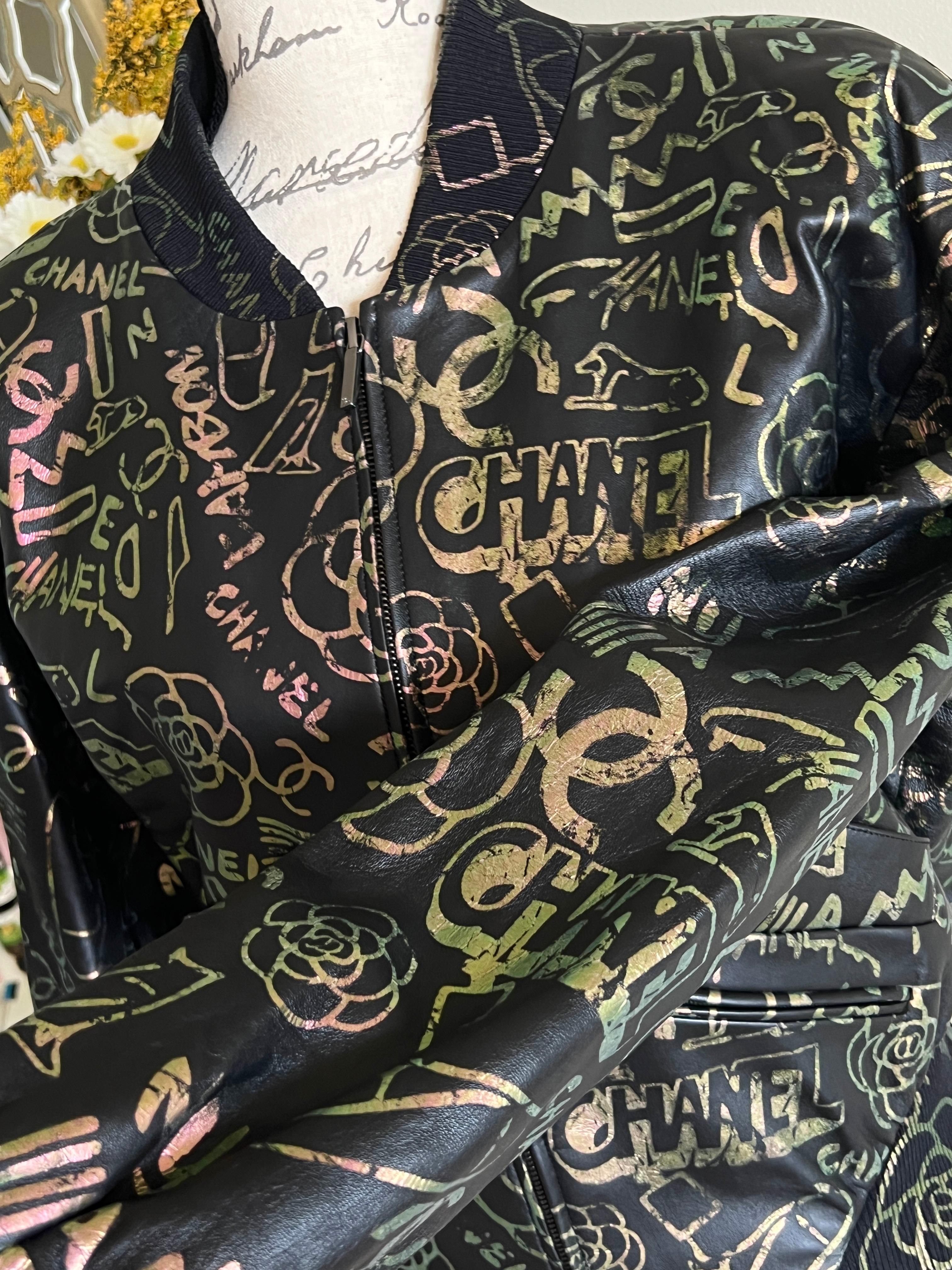 Chanel 2019 New Graffiti Logo Khameleon Leather Jacket 10