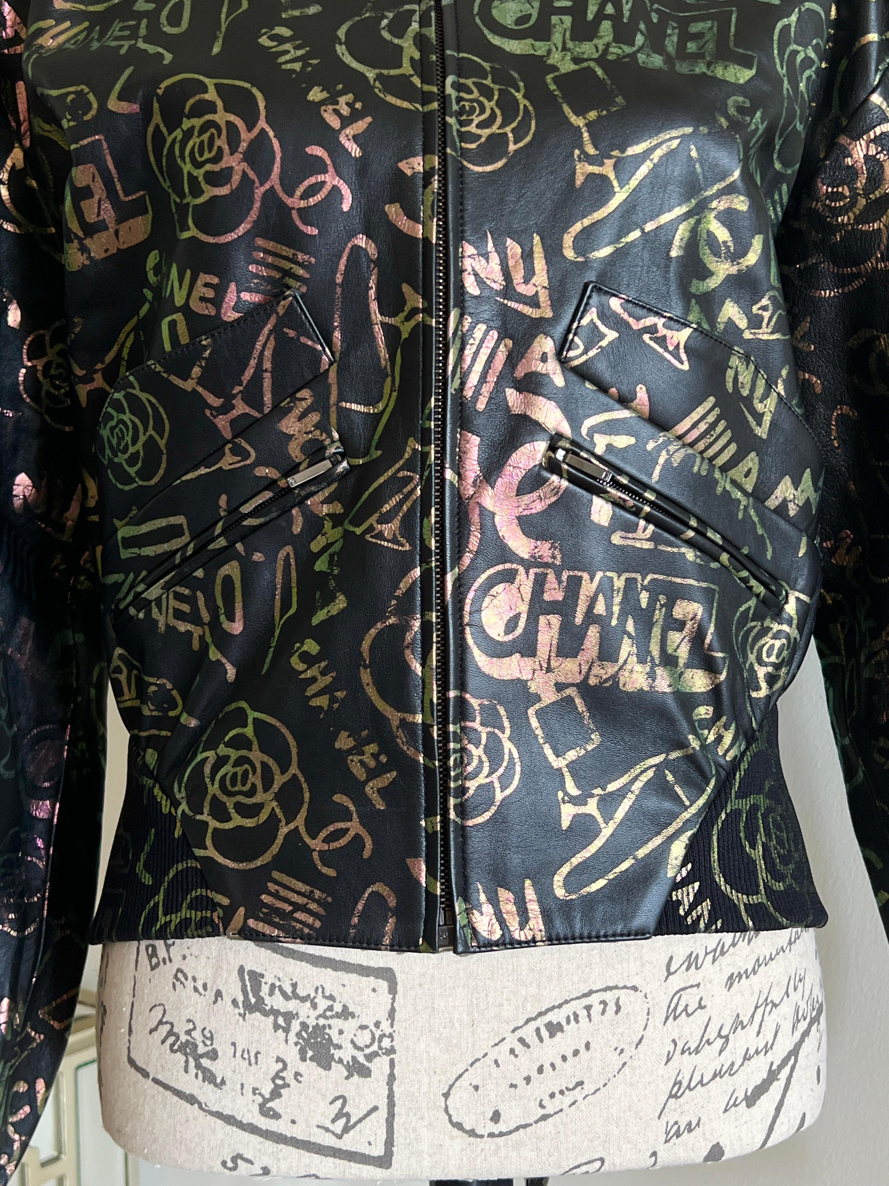 Chanel 2019 New Graffiti Logo Khameleon Leather Jacket 13