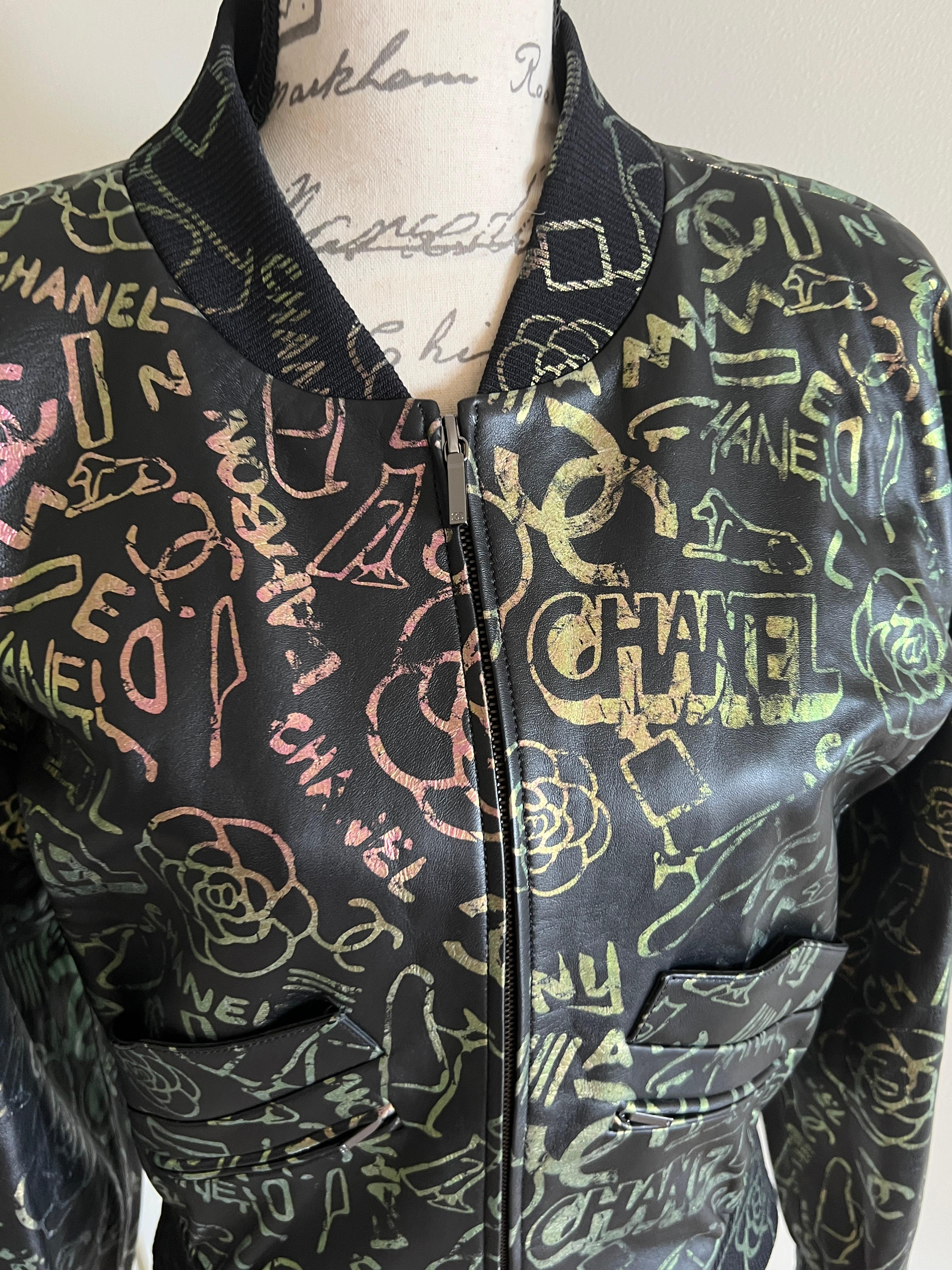 Chanel 2019 New Graffiti Logo Khameleon Leather Jacket 3