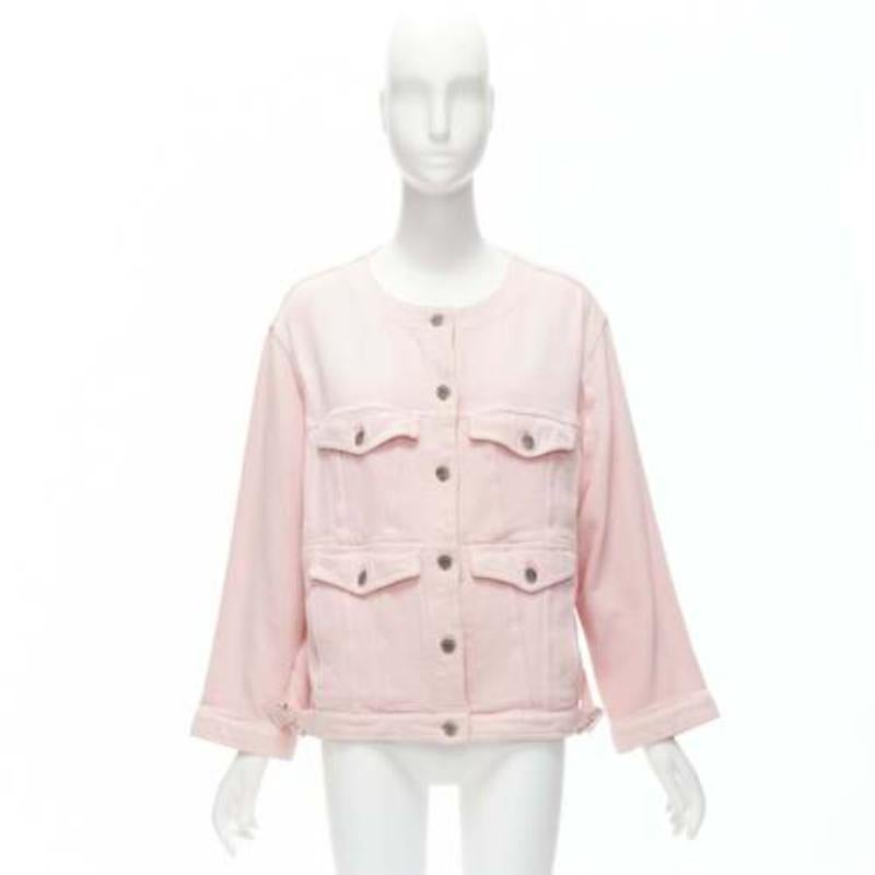CHANEL 2019 rose, 4 poches, boutons CC sans col, veste surdimensionnée FR34 XS en vente 5