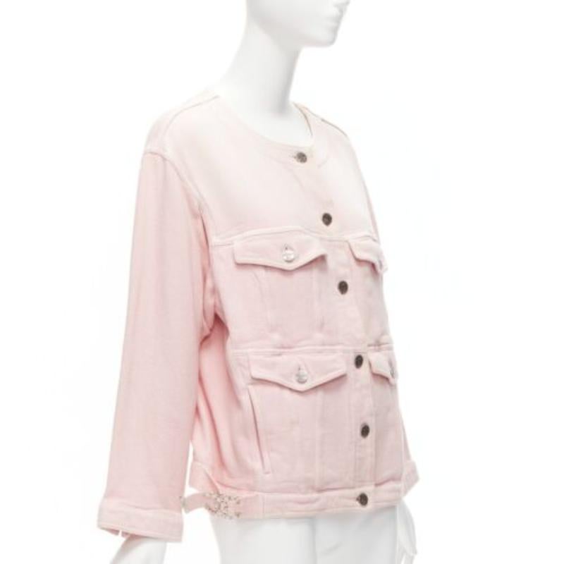CHANEL 2019 rose, 4 poches, boutons CC sans col, veste surdimensionnée FR34 XS Bon état - En vente à Hong Kong, NT