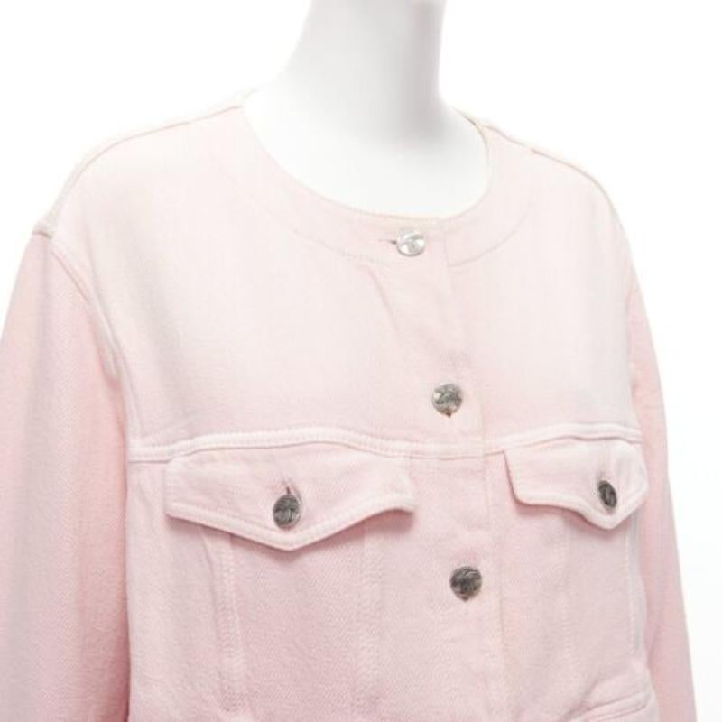 CHANEL 2019 rose, 4 poches, boutons CC sans col, veste surdimensionnée FR34 XS en vente 3