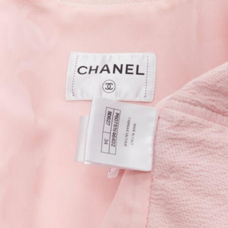 CHANEL 2019 rose, 4 poches, boutons CC sans col, veste surdimensionnée FR34 XS en vente 4