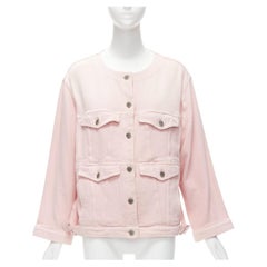 CHANEL 2019 pink cotton 4 pockets CC buttons collarless oversized jacket FR34 XS