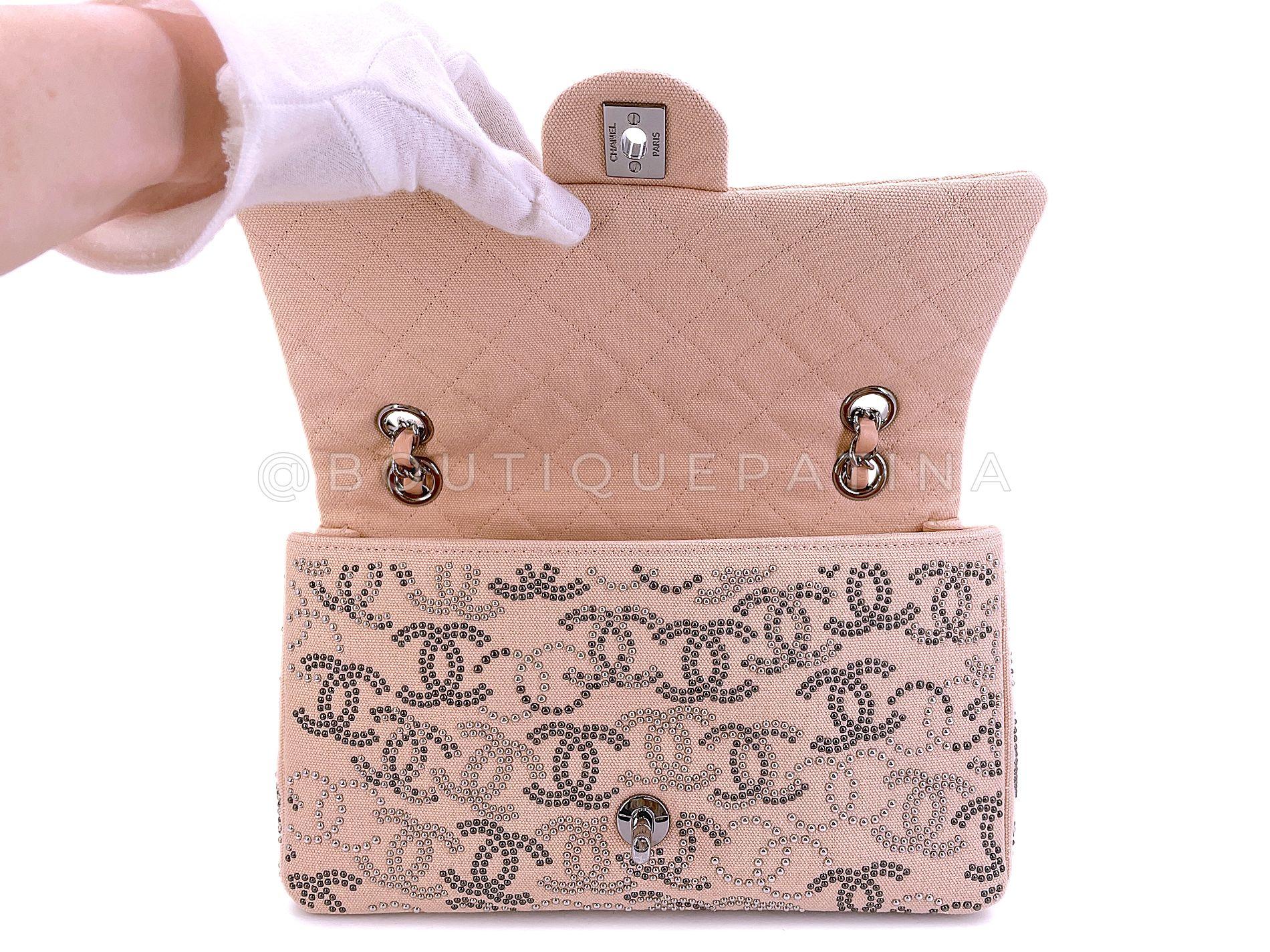 Chanel 2019 Pink Studded CCs Canvas Logomania Flap Bag RHW 67918 For Sale 5