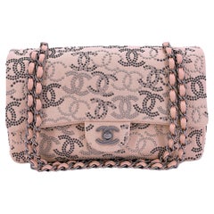 Used Chanel 2019 Pink Studded CCs Canvas Logomania Flap Bag RHW 67918