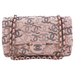 Chanel 2019 Rosa Nieten CCs Canvas Logomania Klappentasche RHW 67918 aus Segeltuch mit Logomania