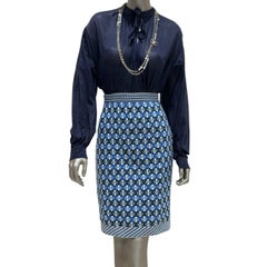 Chanel 2019 Pre-Spring Blue & White CC Logo Knee Skirt Sz 40