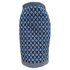 Chanel 2019 Pre-Spring Blue & White CC Logo Knee Skirt Sz 40