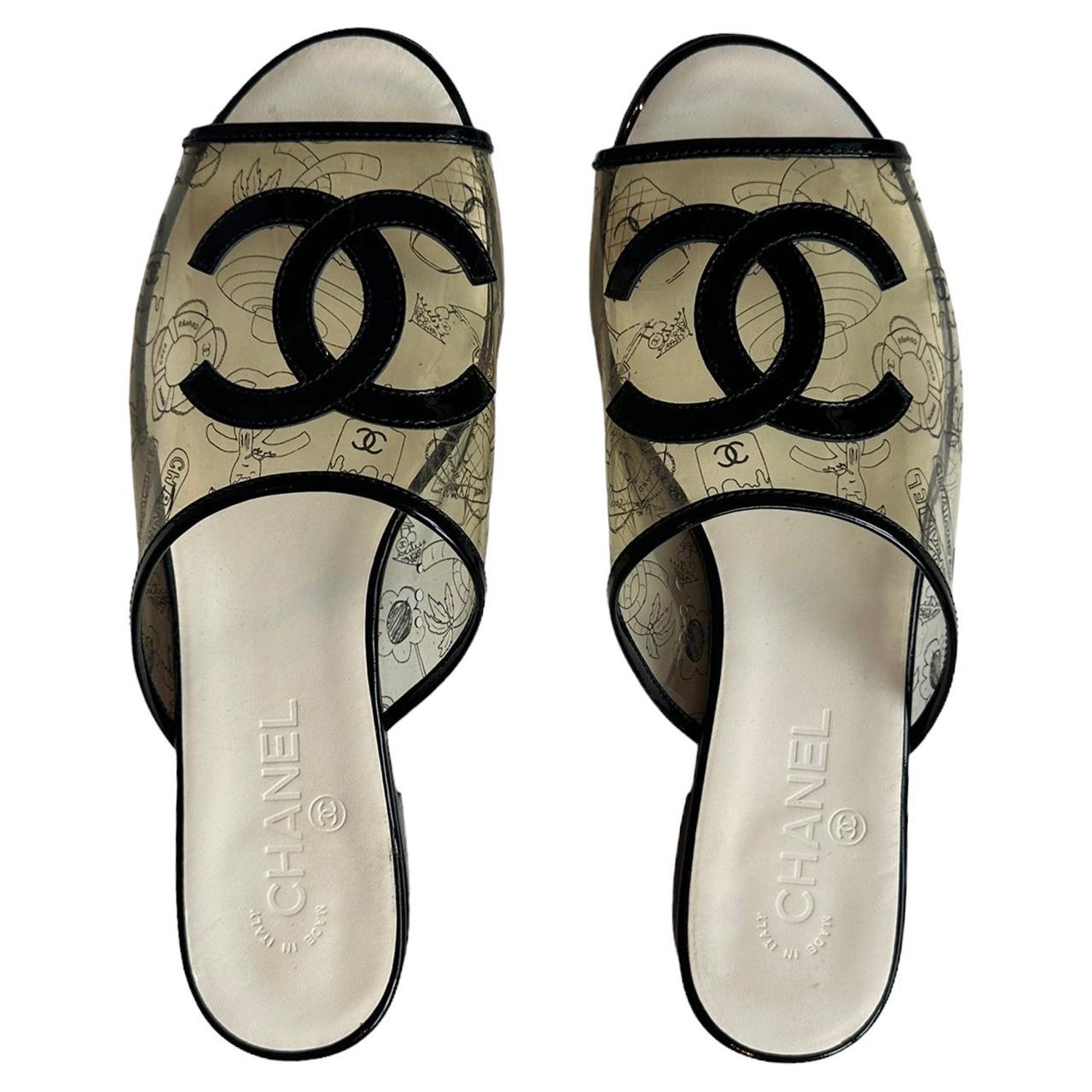 Chanel Black Flat Sandals - 15 For Sale on 1stDibs