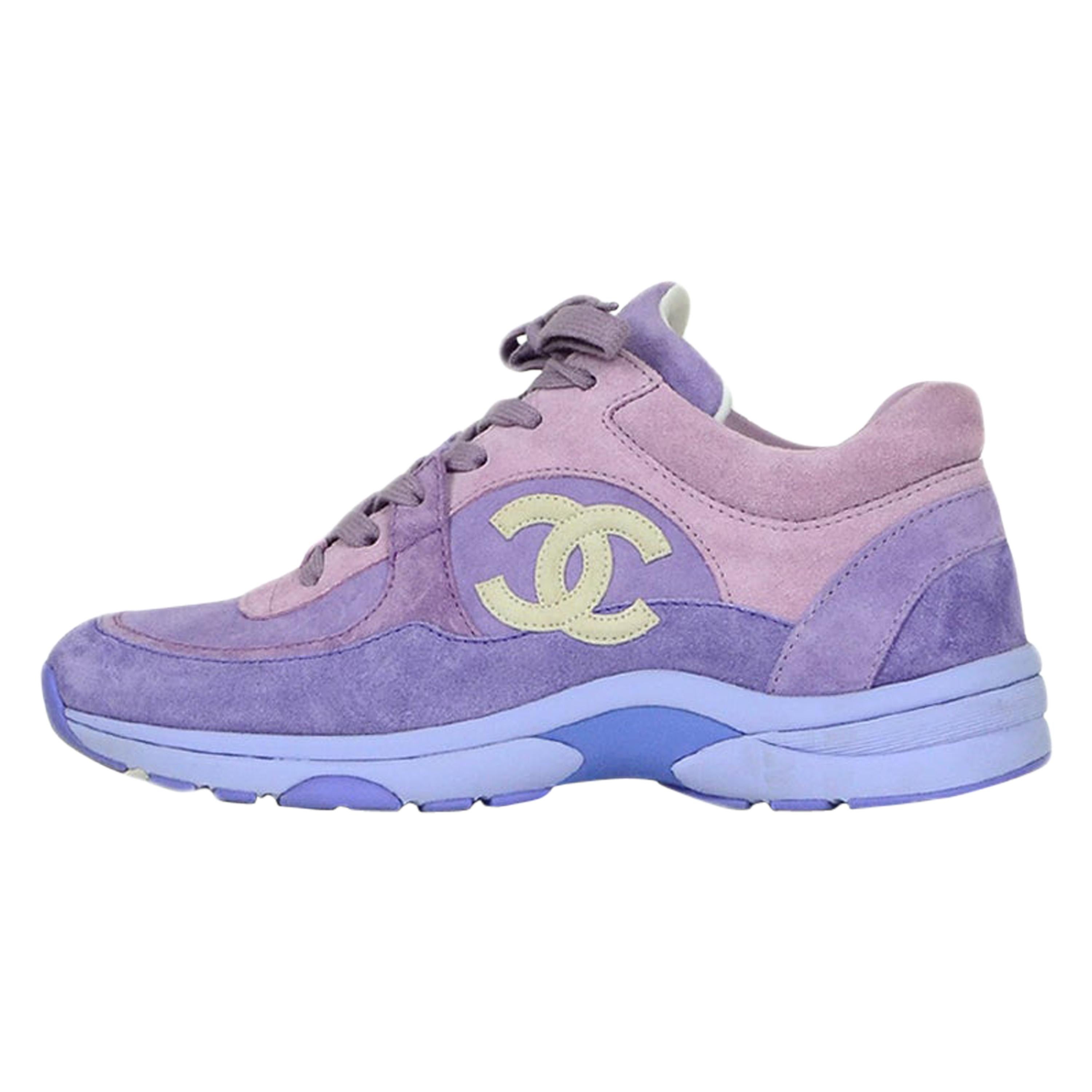 Chanel 2019 Purple Suede Calfskin Leather CC Trainers Sneakers sz 39 at  1stDibs  purple chanel sneakers purple chanel shoes pink and purple chanel  sneakers