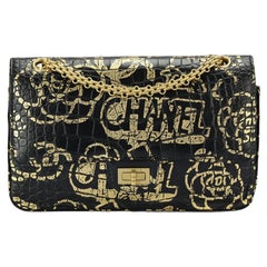 Chanel 2019 Reissue 2.55 Double Flap Printed Croc Effect Leather Shoulder Bag