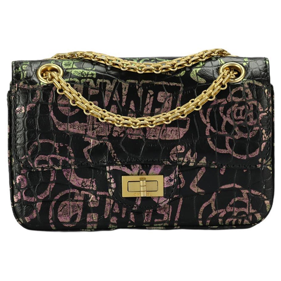 Chanel 2019 Reissue 2.55 Rectangle Flap Printed Croc Effect Leather Shoulder Bag