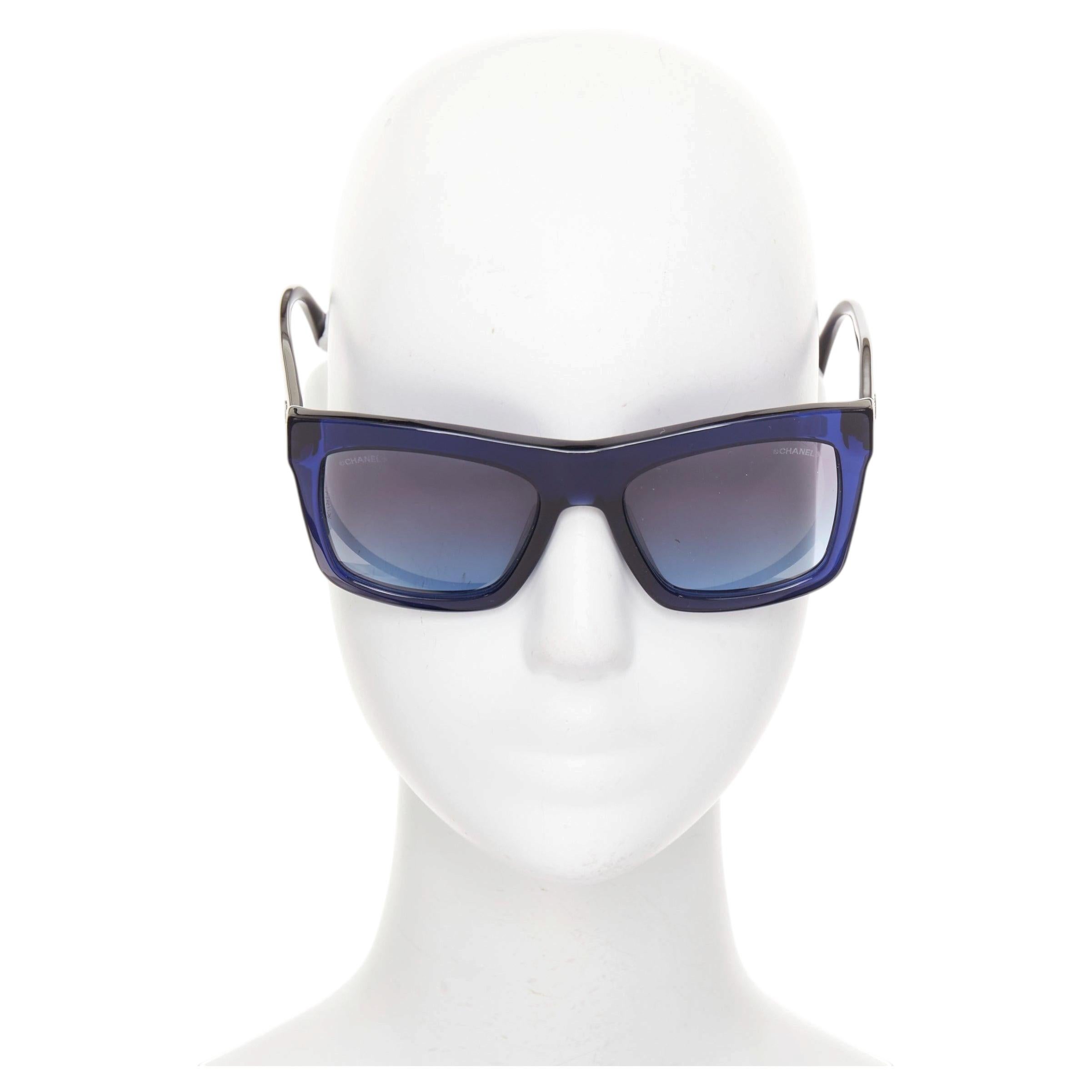 CHANEL 2019 Runway 71042A – quadratische Sonnenbrille mit mittelblauen Acetatgläsern im Farbverlauf im Angebot