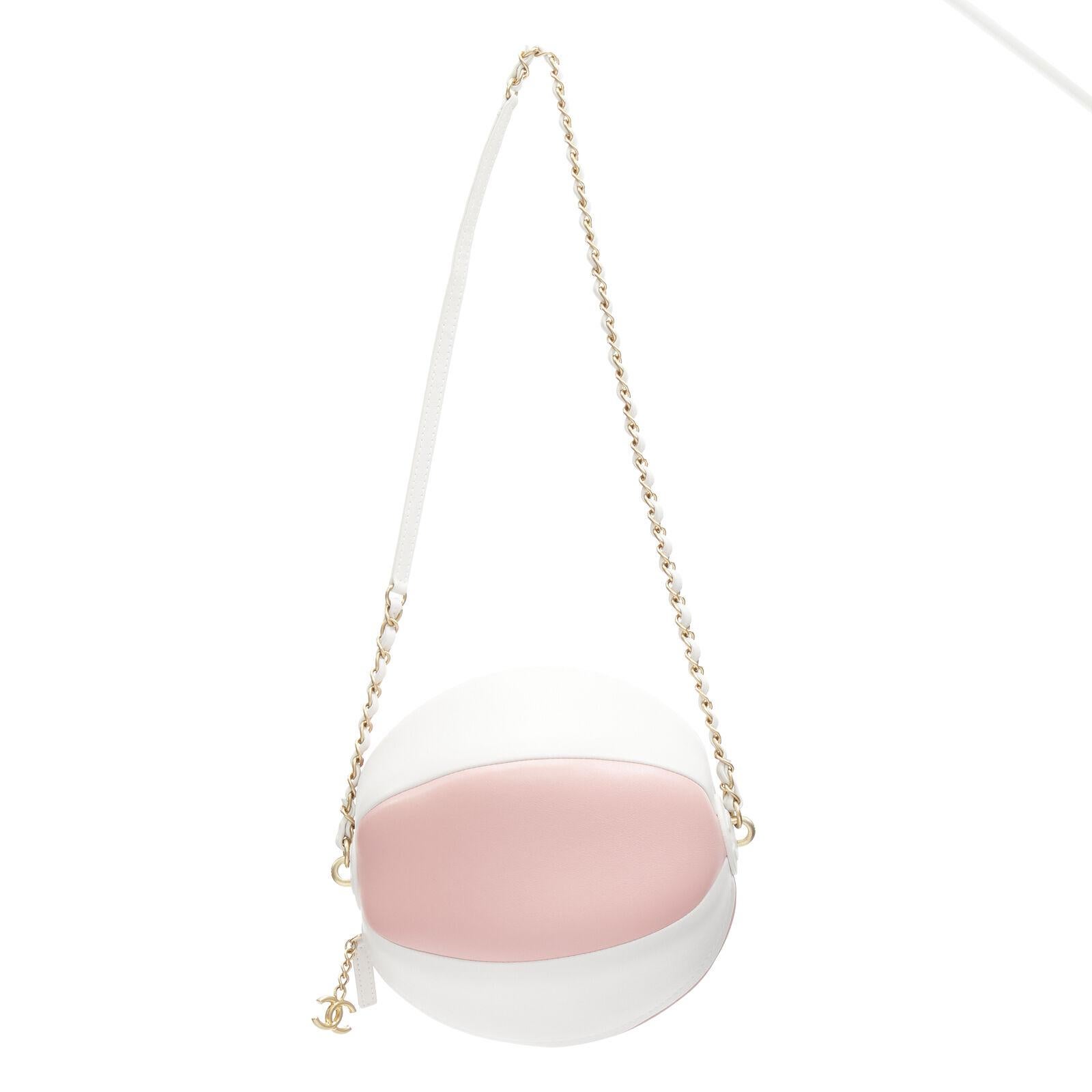 Women's CHANEL 2019 Runway Beach Ball CC pink white calfskin gold chain crossbody bag