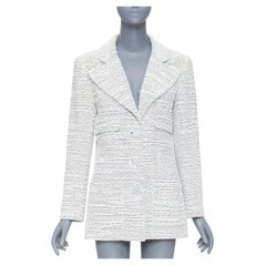 CHANEL 2019 Runway By the Sea white metallic tweed oversized blazer jacket FR42