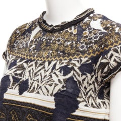 CHANEL 2019 Runway gold Egyptian Hieroglyphics CC logo cap sleeve sweater FR36 S