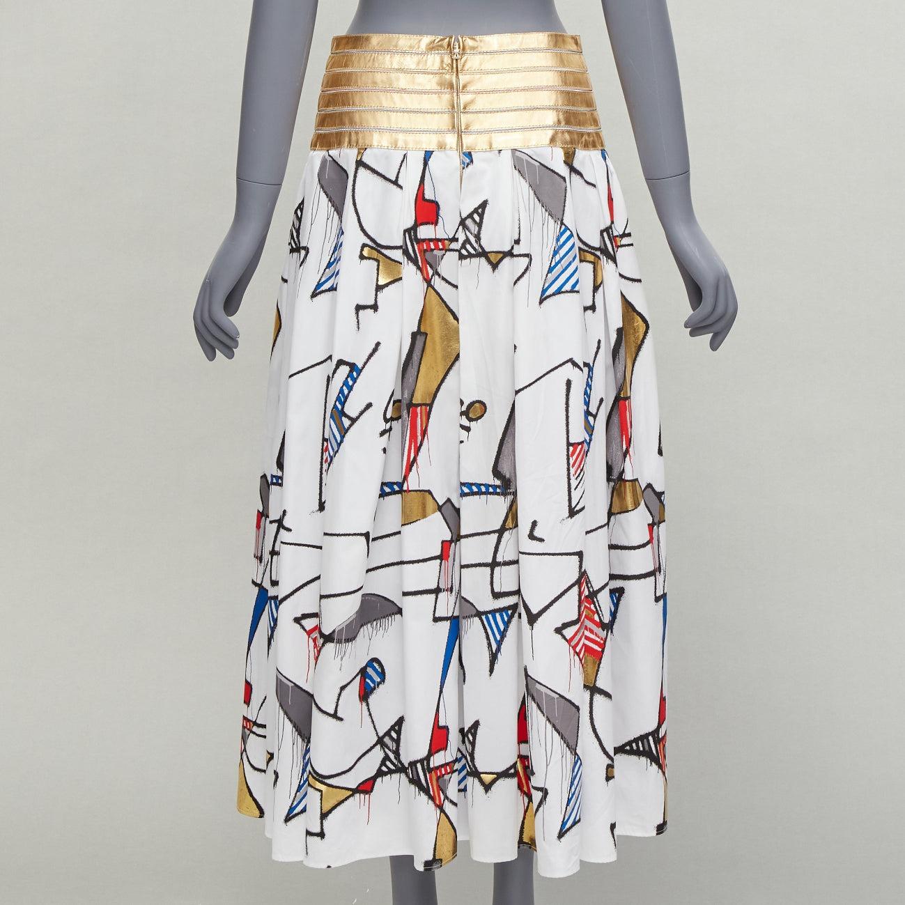 Women's CHANEL 2019 Runway lambskin waistband multicolour abstract print skirt FR38 M For Sale