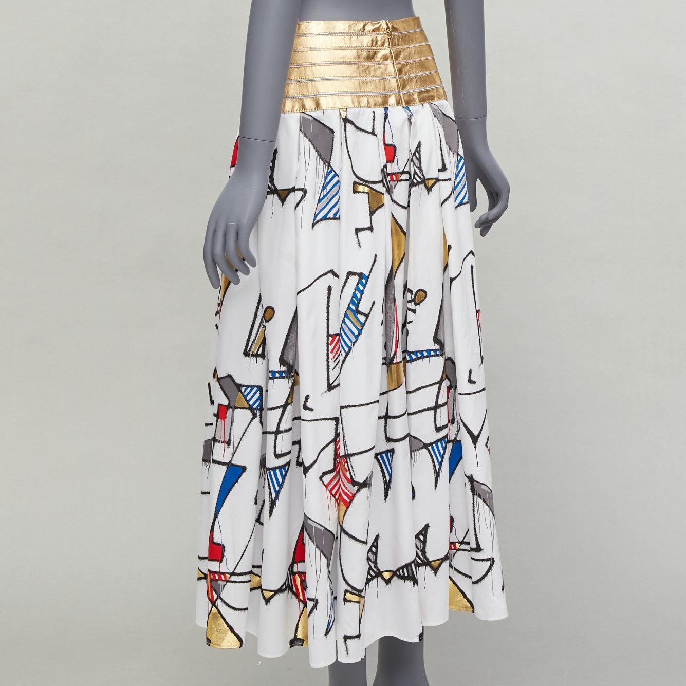 CHANEL 2019 Runway lambskin waistband multicolour abstract print skirt FR38 M For Sale 1
