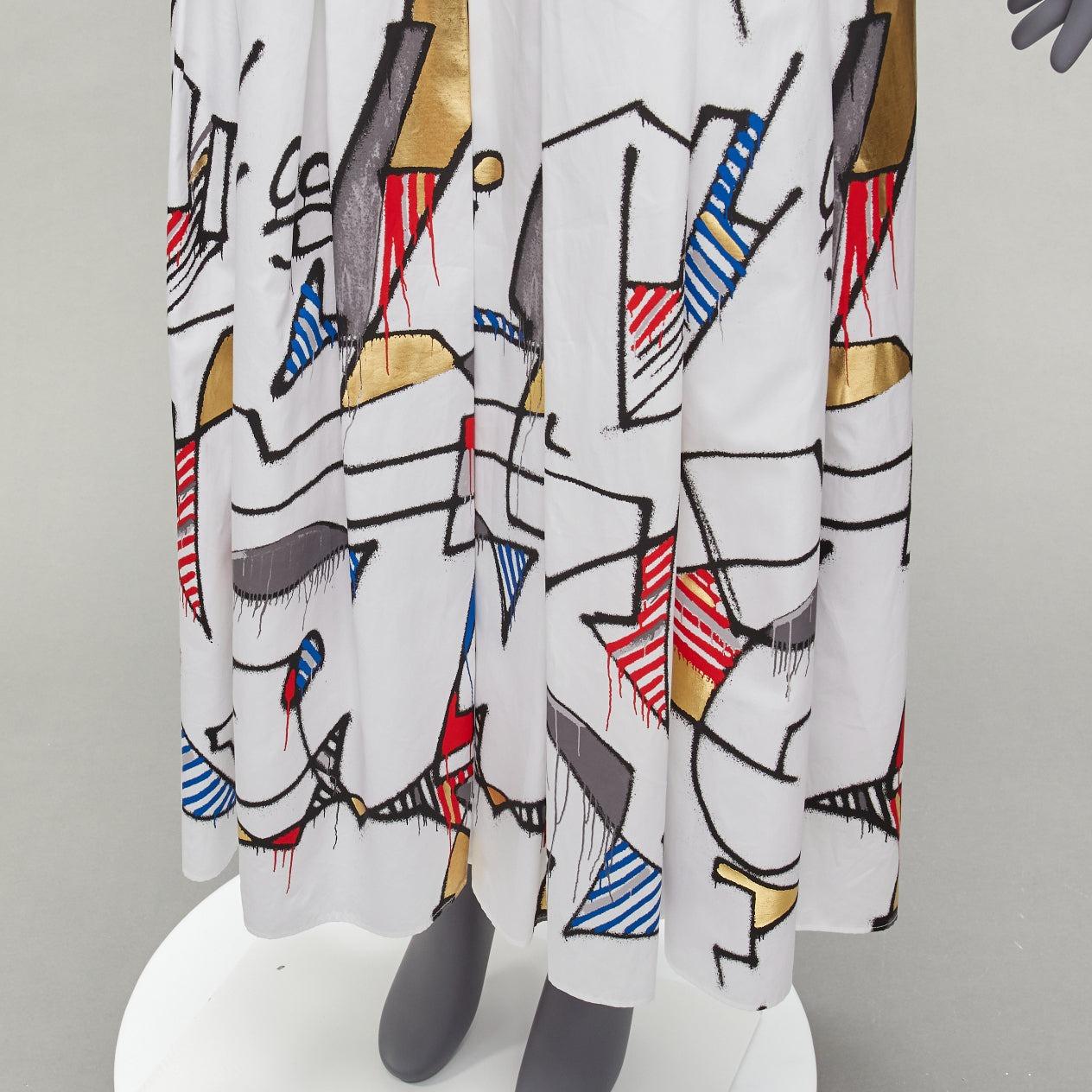 CHANEL 2019 Runway lambskin waistband multicolour abstract print skirt FR38 M For Sale 2