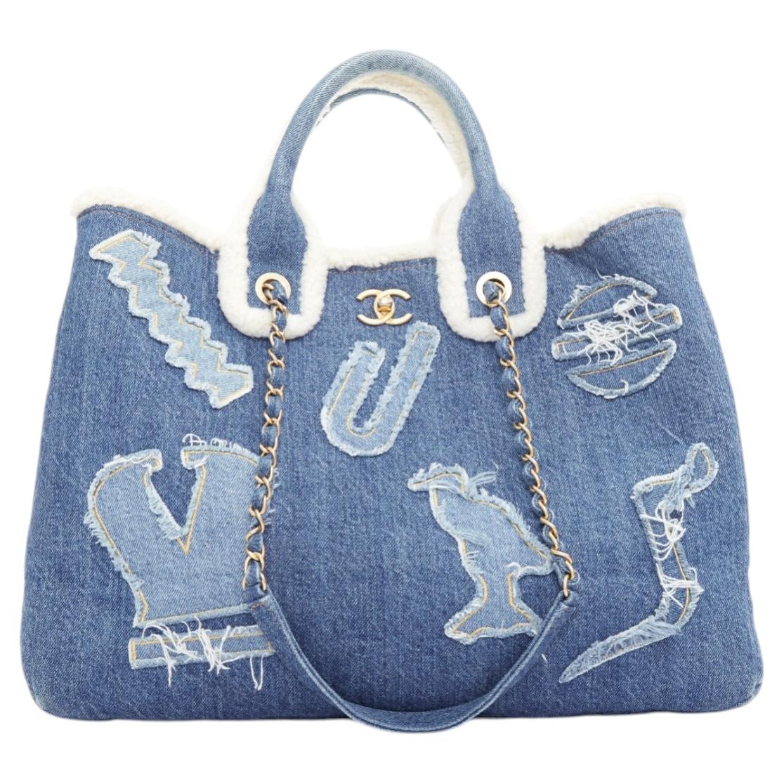 Pre-owned Chanel 2019 Runway Paris-egypt Metiers D Shopping Tote Denim Shearling Bag In Purple