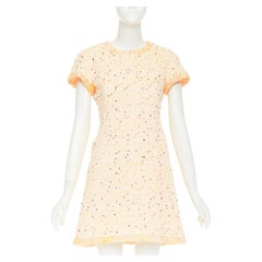 CHANEL 2019 Runway pastel peach multi color speckle tweed lace dress FR36 XS