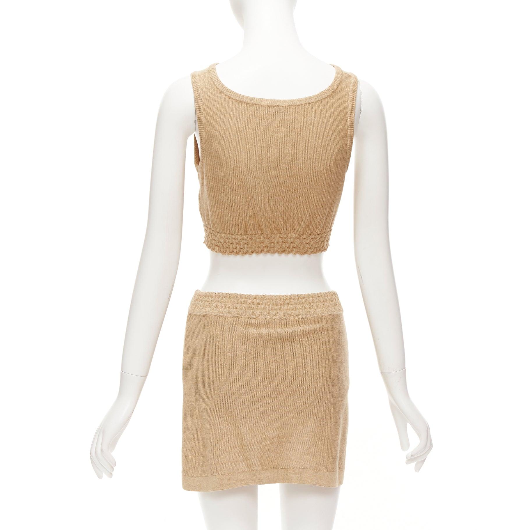 CHANEL 2019 Runway viscose paper LOGO crop top skirt set FR34 XS Kylie Jenner 1