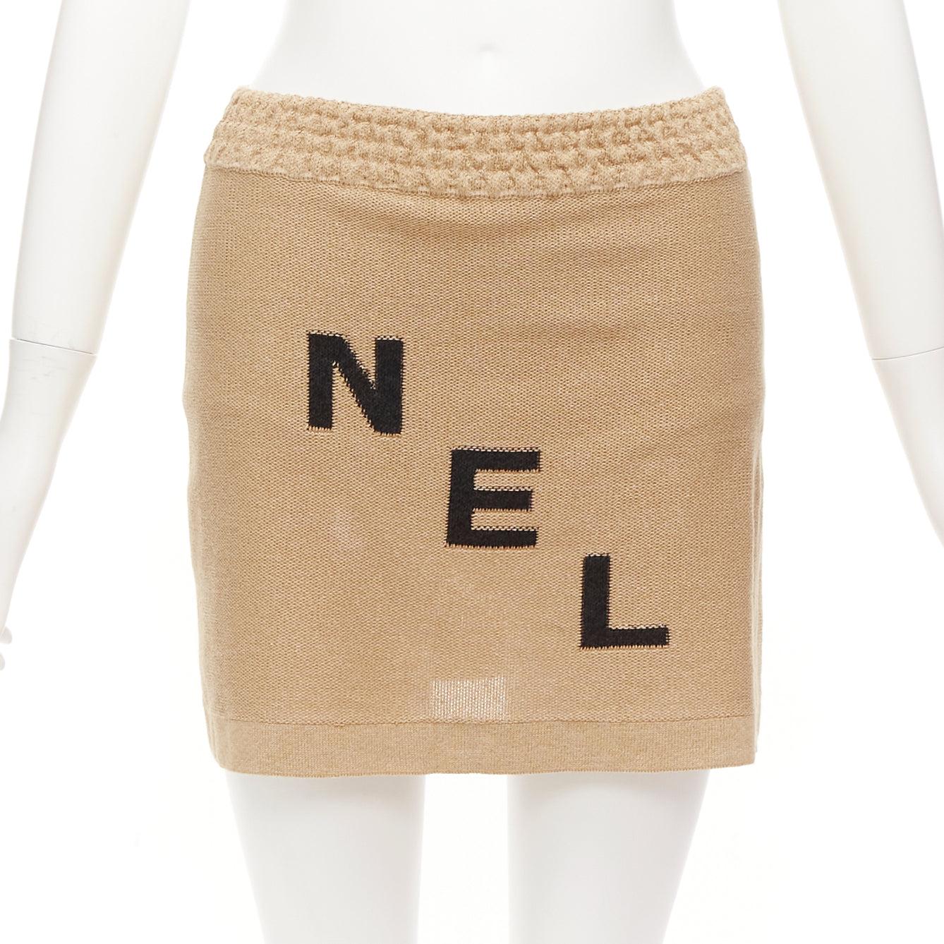 CHANEL 2019 Runway viscose paper LOGO crop top skirt set FR34 XS Kylie Jenner 3