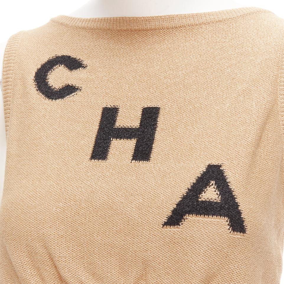 CHANEL 2019 Runway viscose paper LOGO crop top skirt set FR34 XS Kylie Jenner 5