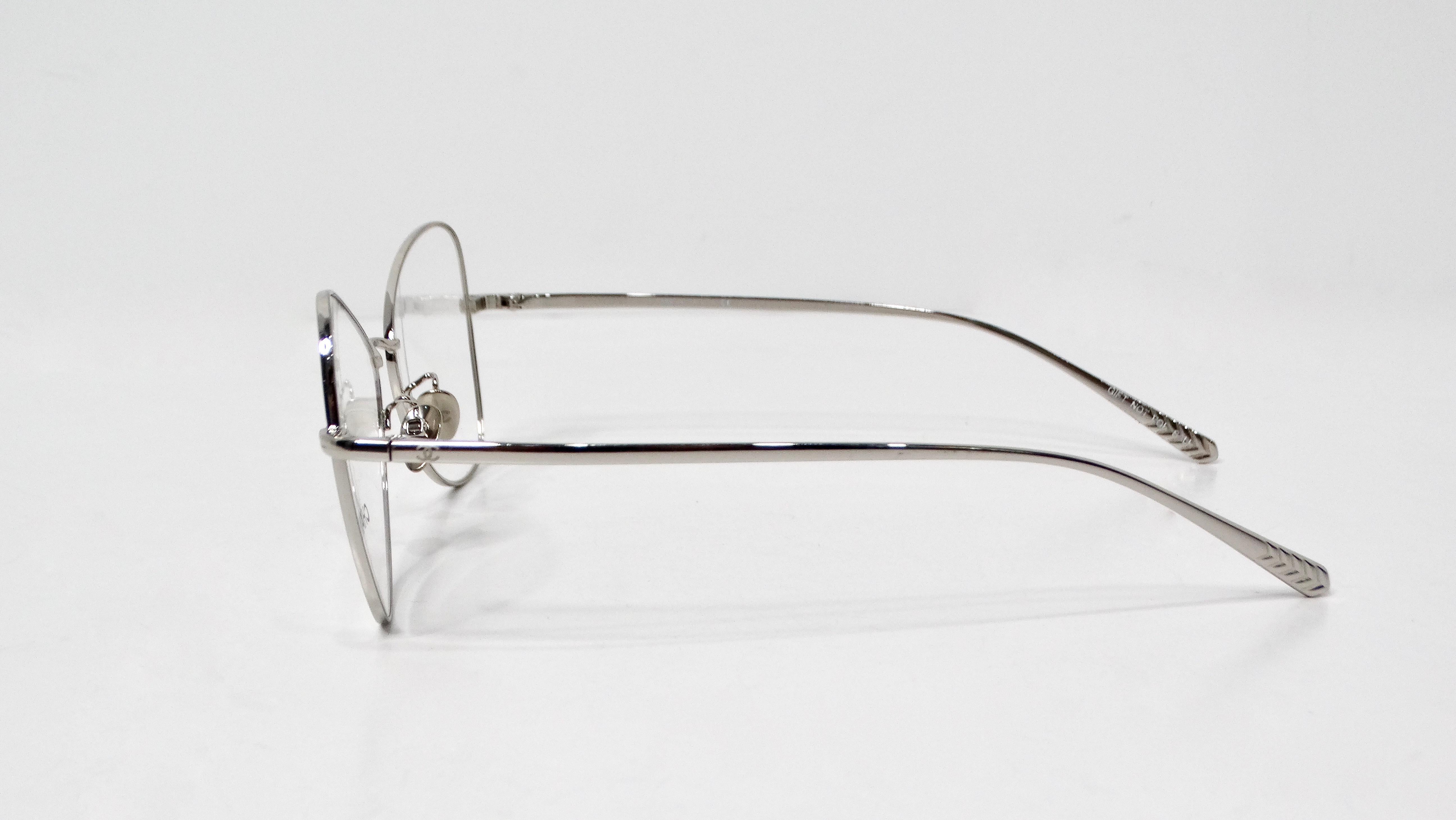 Gray Chanel 2019 Silver-Tone Metal Frame Butterfly Style Eye Glasses For Sale