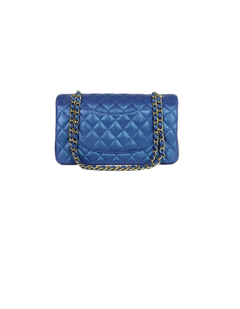 Chanel 2019 SOLD OUT Iridescent Blue Caviar Medium 10" Double Flap Classic  Bag For Sale at 1stDibs