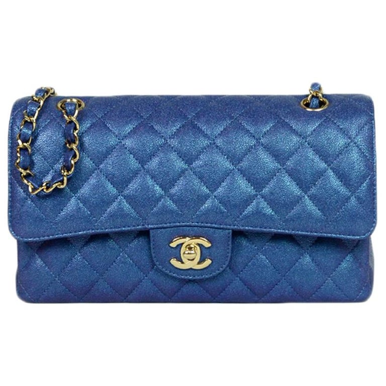 Chanel 2019 SOLD OUT Iridescent Blue Caviar Medium 10 Double Flap Classic  Bag For Sale at 1stDibs