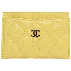 Chanel 2019 Sold Out Iridescent Yellow Caviar Leather O-Card Holder